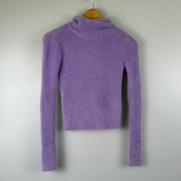 Zara Fuzzy Polyester Women Size Medium Crop Hoodie Sweater Sweatshirt Purple Lil - Picture 1 of 5